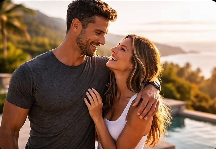 Smiling couple at sunset